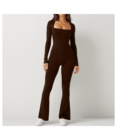 Jumpsuits for Women Ribbed Jumpsuit with Tummy Control Long Sleeve Unitard Casual Yoga Rompers High Waisted One Piece Z03 bro...