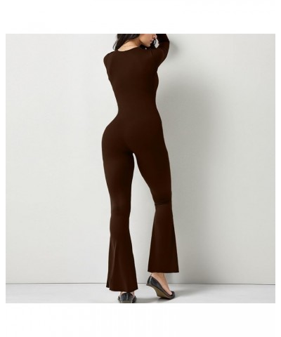 Jumpsuits for Women Ribbed Jumpsuit with Tummy Control Long Sleeve Unitard Casual Yoga Rompers High Waisted One Piece Z03 bro...
