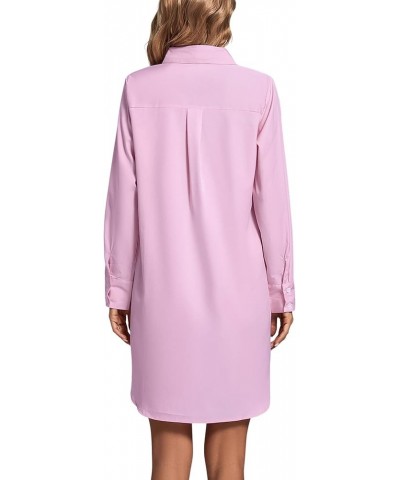 Women's Casual Collar V Neck Button Down Long Sleeve Shirt Dress with Pockets Pink $16.65 Blouses