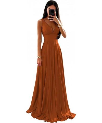 Double V Neck Bridesmaid Dresses for Wedding Long Chiffon Pleats Formal Prom Dress with Slit Burnt Orange $25.85 Dresses