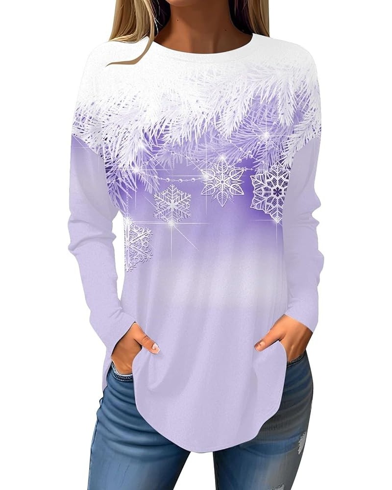 Womens Clothes Long Sleeve Christmas Print Pullover Tops Crewneck Casual Loose Outfits Classic Winter T Shirt 2-light Purple ...