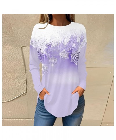 Womens Clothes Long Sleeve Christmas Print Pullover Tops Crewneck Casual Loose Outfits Classic Winter T Shirt 2-light Purple ...