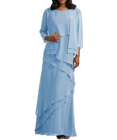 Chiffon Mother of The Bride Dresses for Wedding Long Formal Evening Dress Long Mother of Groom Dresses with Jacket Light Blue...