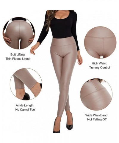 Faux Leather Leggings for Women High Waist Tummy Control Stretchy Sexy Pants with Thin Fleece Lined Seamless Khaki $9.17 Legg...