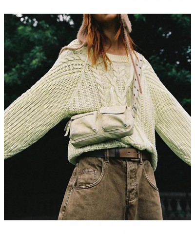 Women Casual Crochet Knit Sweater Long Sleeve Crew Neck Cardigan Ribbed Solid Hemp Print Top Fall Winter Streetwear D-green L...