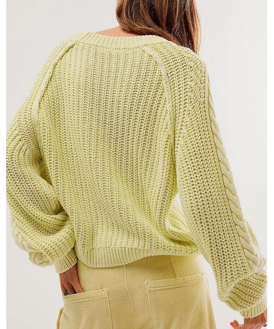Women Casual Crochet Knit Sweater Long Sleeve Crew Neck Cardigan Ribbed Solid Hemp Print Top Fall Winter Streetwear D-green L...