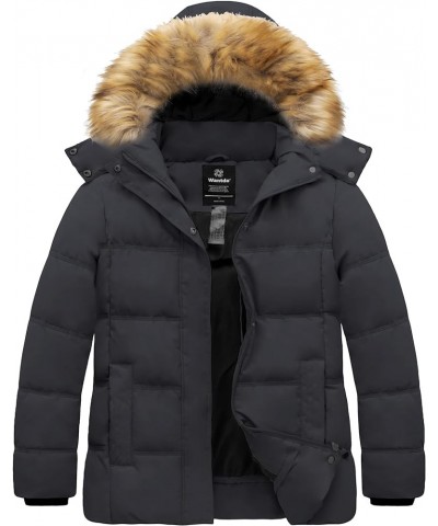 Women's Plus Size Winter Coat Quilted Thicken Puffer Jacket with Removable Hood Dark Gray $36.53 Jackets