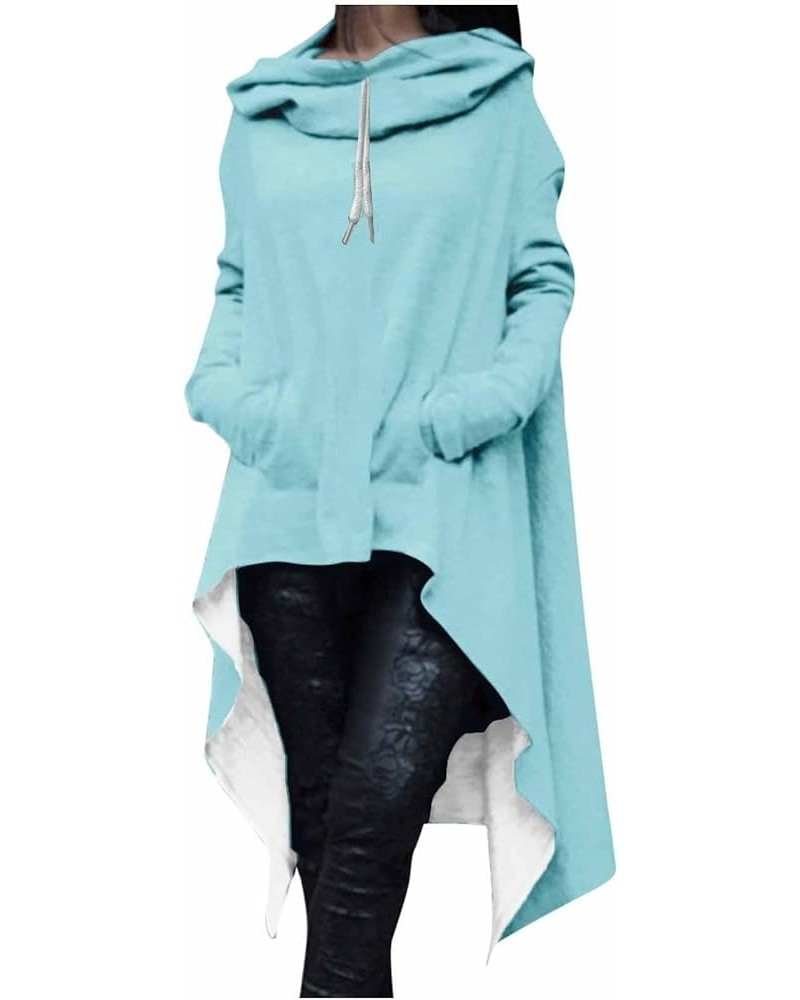 Women Pullover Hoodies Sweatshirt Long Sleeve High Low Sweater Oversize Top with Pocket Irregular Hem Dresses B_sky Blue $7.7...