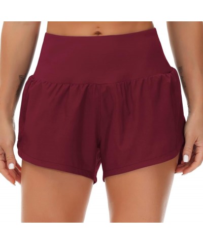 Womens High Waisted Running Shorts Quick Dry Athletic Workout Shorts with Mesh Liner Zipper Pockets Wine Red $15.50 Activewear