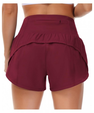Womens High Waisted Running Shorts Quick Dry Athletic Workout Shorts with Mesh Liner Zipper Pockets Wine Red $15.50 Activewear