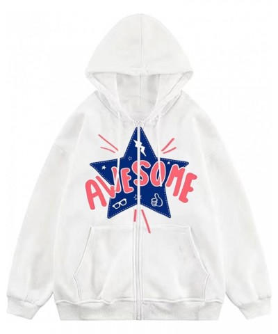 Full Zip Up Hoodie Y2k Women Men Oversized Long Sleeve Graphic Grunge Pullover Sweatshirt Teen Girl Harajuku Jacket White $16...