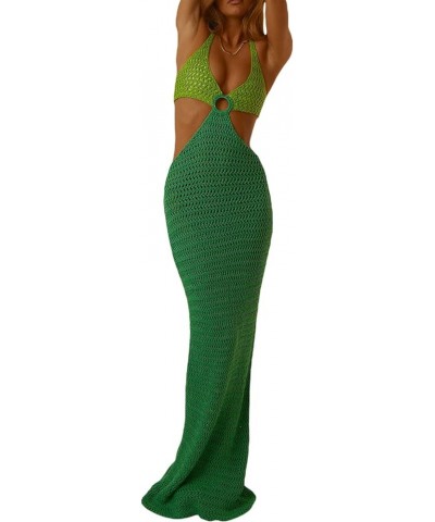 Women Slip Cutout Backless Maxi Dress Spaghetti Strap Bodycon Cami Dress Sleeveless Hollow Out Long Dress Party M-green $10.9...