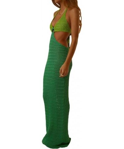 Women Slip Cutout Backless Maxi Dress Spaghetti Strap Bodycon Cami Dress Sleeveless Hollow Out Long Dress Party M-green $10.9...