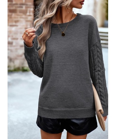 Women's 2024 Fall Sweaters Casual Long Sleeve Crewneck Cable Knit Pullover Sweater Loose Chunky Jumper Tops Dark Grey $12.99 ...