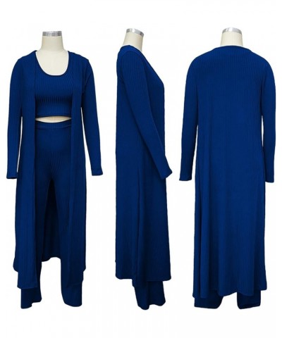 Women Sexy 3 Piece Outfits - Crop Top Long Kimono Cardigan Cover up and Bodycon Pants Set S XXL Darkblue $21.00 Jumpsuits