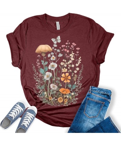 Womens Floral Shirts Trendy Wildflower Vintage Graphic Tees Butterfly Short Sleeve T Shirts Bella Summer Tops Zf - Heather Ca...