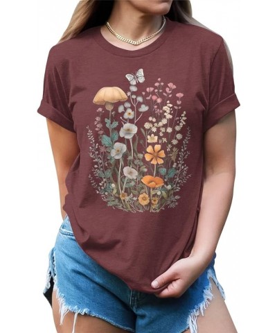 Womens Floral Shirts Trendy Wildflower Vintage Graphic Tees Butterfly Short Sleeve T Shirts Bella Summer Tops Zf - Heather Ca...
