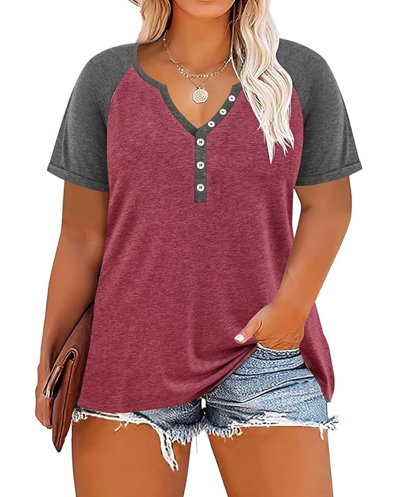 Plus Size Tops for Women Round Neck V Neck Summer Short Sleeve T Shirts Casual Tunic Blouses A506-wine Red Deep Grey $16.49 Tops