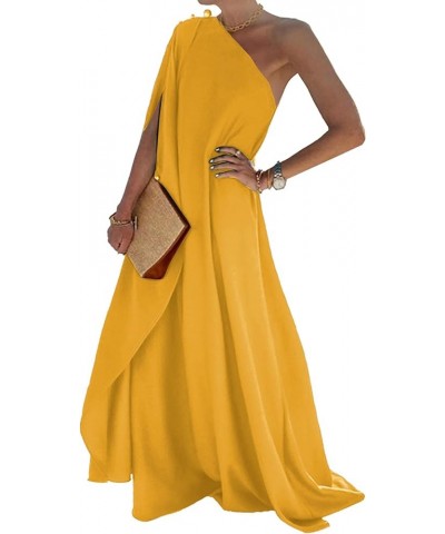Women's Beaded One Shoulder Cloak Sleeve Split Slit Hem Maxi Long Formal Dress Yellow $21.00 Dresses