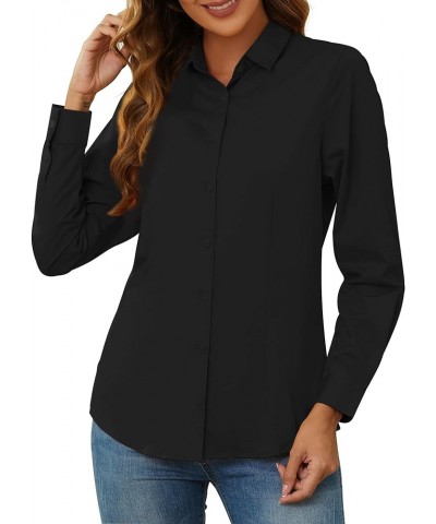 Wrinkle Free Womens Button Down Shirts for Women Long Sleeve Stretch Business Office Formal Work Blouses Tops Slim Fit-black ...