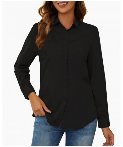 Wrinkle Free Womens Button Down Shirts for Women Long Sleeve Stretch Business Office Formal Work Blouses Tops Slim Fit-black ...