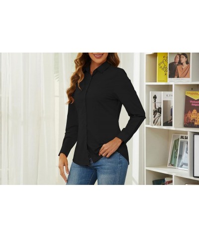 Wrinkle Free Womens Button Down Shirts for Women Long Sleeve Stretch Business Office Formal Work Blouses Tops Slim Fit-black ...