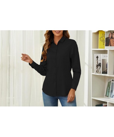 Wrinkle Free Womens Button Down Shirts for Women Long Sleeve Stretch Business Office Formal Work Blouses Tops Slim Fit-black ...