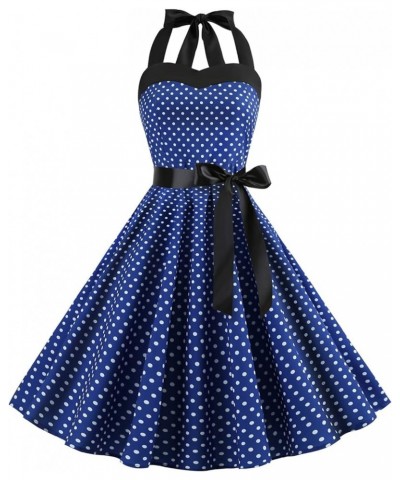 Vintage Women 1950s Rockabilly Swing Dress Pinup 50s Retro Hepburn Style Halterneck A-Line Dresses A: Dark Blue $15.59 Dresses