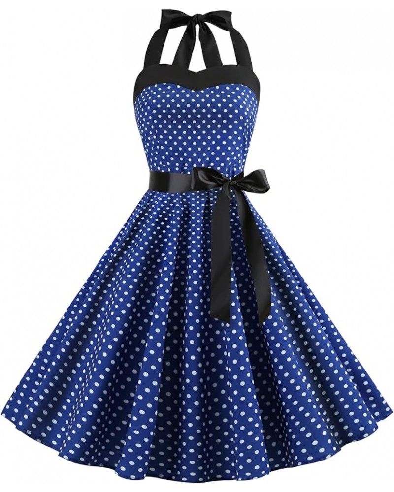 Vintage Women 1950s Rockabilly Swing Dress Pinup 50s Retro Hepburn Style Halterneck A-Line Dresses A: Dark Blue $15.59 Dresses