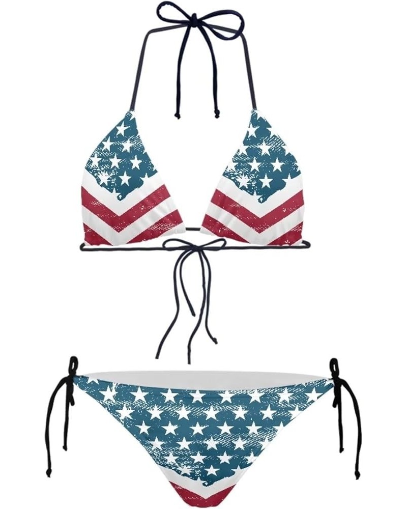 Aztec Tribal Bikini for Women Tribe Tie Side Bathing Suit Geometry Halter Bikibni Top Set Swimsuit Star Usa Flag $9.66 Swimsuits