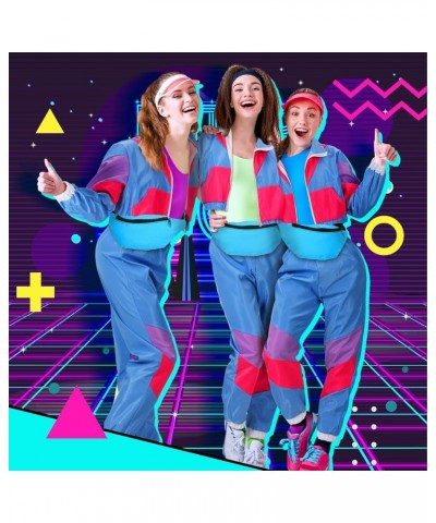 3 Pcs 80s Colorblock Windbreaker 90s Tracksuit Outfit for Women and Fanny Pack for Disco Retro Party Blue $22.43 Activewear