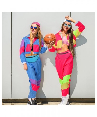 3 Pcs 80s Colorblock Windbreaker 90s Tracksuit Outfit for Women and Fanny Pack for Disco Retro Party Blue $22.43 Activewear