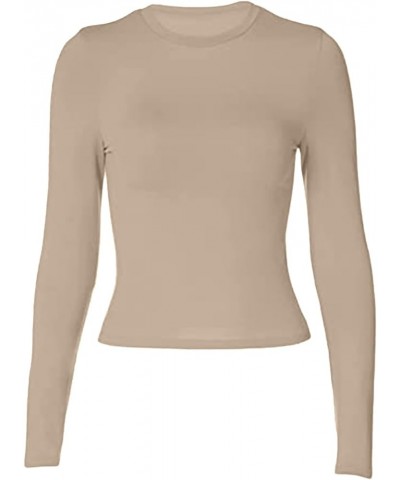 Women's Casual Crew Neck Sweatshirt Loose Soft Long Sleeve Pullover Tops Fleece for Women New-9-coffee $3.24 Shirts