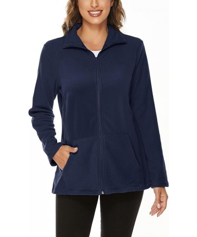 Women's Outdoor Full-Zip Thermal Fleece Jacket with Pockets 202-dark Blue $19.20 Jackets