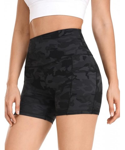 Essential Biker Shorts with Side Pockets for Women, High Waisted Workout Compression Yoga Shorts 4''/ 6''/ 8'' 4 inches Camo ...