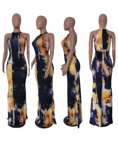 Women's Sleeveless Halter Neck Hollow Out Vintage Floral Print Party Beach Evening Long Maxi Dress Dark Blue $16.80 Dresses