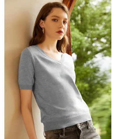 Women's Lightweight Sweater V Neck Short-Sleeved Knitted Top Casual Loose Pullover Grey $13.94 Sweaters