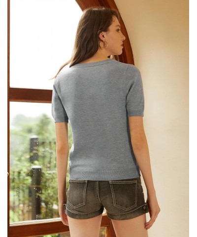 Women's Lightweight Sweater V Neck Short-Sleeved Knitted Top Casual Loose Pullover Grey $13.94 Sweaters