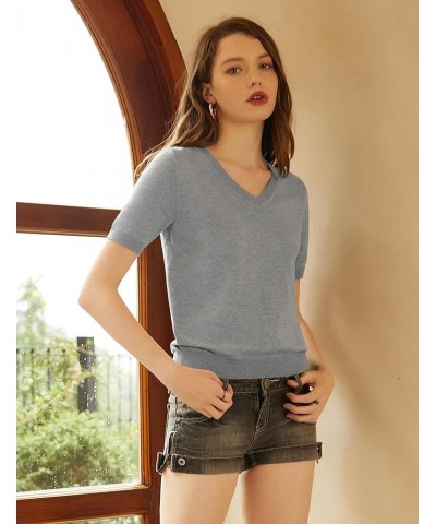 Women's Lightweight Sweater V Neck Short-Sleeved Knitted Top Casual Loose Pullover Grey $13.94 Sweaters