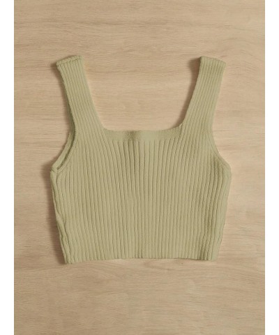 Women's Floral Ribbed Knit Sleeveless Square Neck Crop Tank Top Khaki $12.50 Tanks