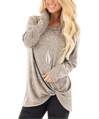 Women's Comfy Casual Long Sleeve Side Twist Knotted Tops Blouse Khaki $11.07 Tops