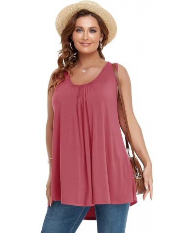 Plus Size Tank Tops for Women Summer Sleeveless Tunics Tops Casual Pleated Scoop Neck Swing Shirts Grayishpink $8.83 Tops