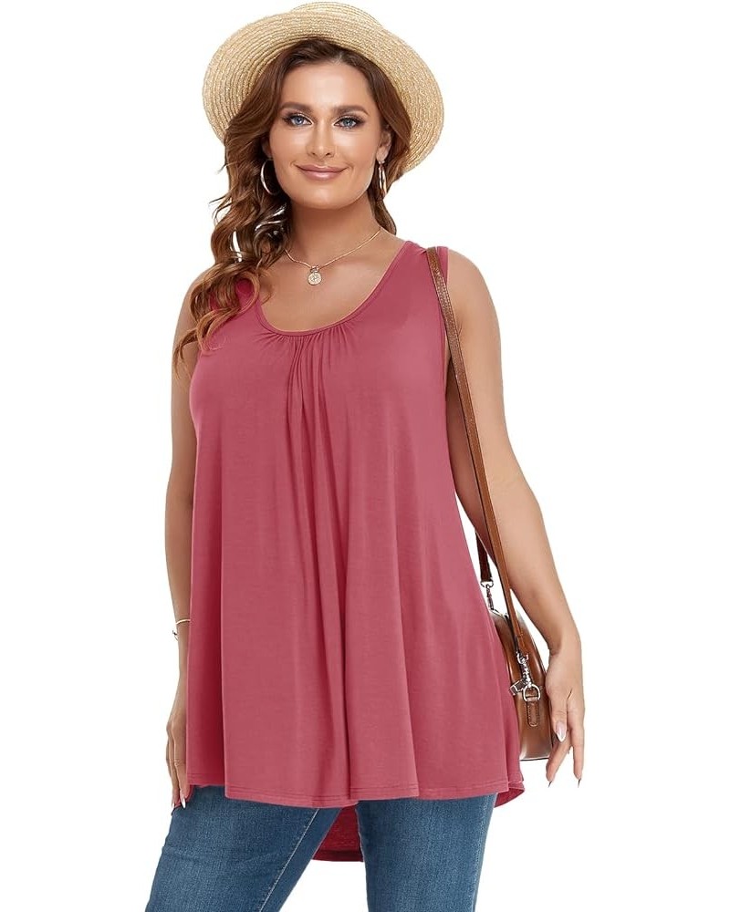 Plus Size Tank Tops for Women Summer Sleeveless Tunics Tops Casual Pleated Scoop Neck Swing Shirts Grayishpink $8.83 Tops