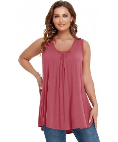 Plus Size Tank Tops for Women Summer Sleeveless Tunics Tops Casual Pleated Scoop Neck Swing Shirts Grayishpink $8.83 Tops