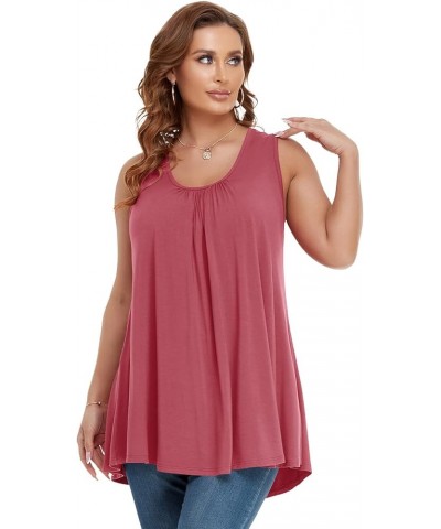 Plus Size Tank Tops for Women Summer Sleeveless Tunics Tops Casual Pleated Scoop Neck Swing Shirts Grayishpink $8.83 Tops