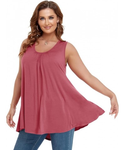 Plus Size Tank Tops for Women Summer Sleeveless Tunics Tops Casual Pleated Scoop Neck Swing Shirts Grayishpink $8.83 Tops