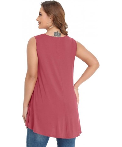 Plus Size Tank Tops for Women Summer Sleeveless Tunics Tops Casual Pleated Scoop Neck Swing Shirts Grayishpink $8.83 Tops