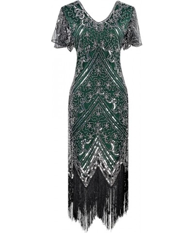 Women's 1920s Sequins Flapper Gatsby Cocktail Dress with 20s Headband Accessories Set Style Floral 3 Silver Green $30.90 Others