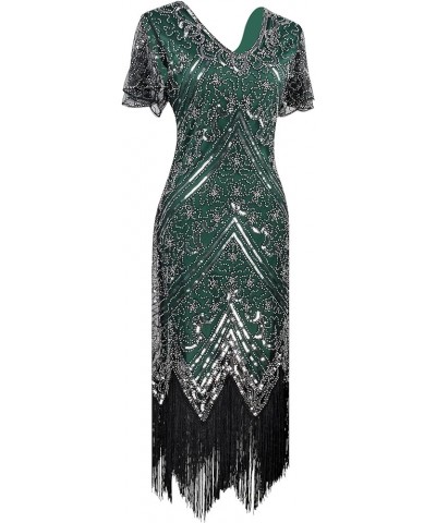 Women's 1920s Sequins Flapper Gatsby Cocktail Dress with 20s Headband Accessories Set Style Floral 3 Silver Green $30.90 Others