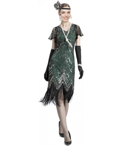 Women's 1920s Sequins Flapper Gatsby Cocktail Dress with 20s Headband Accessories Set Style Floral 3 Silver Green $30.90 Others